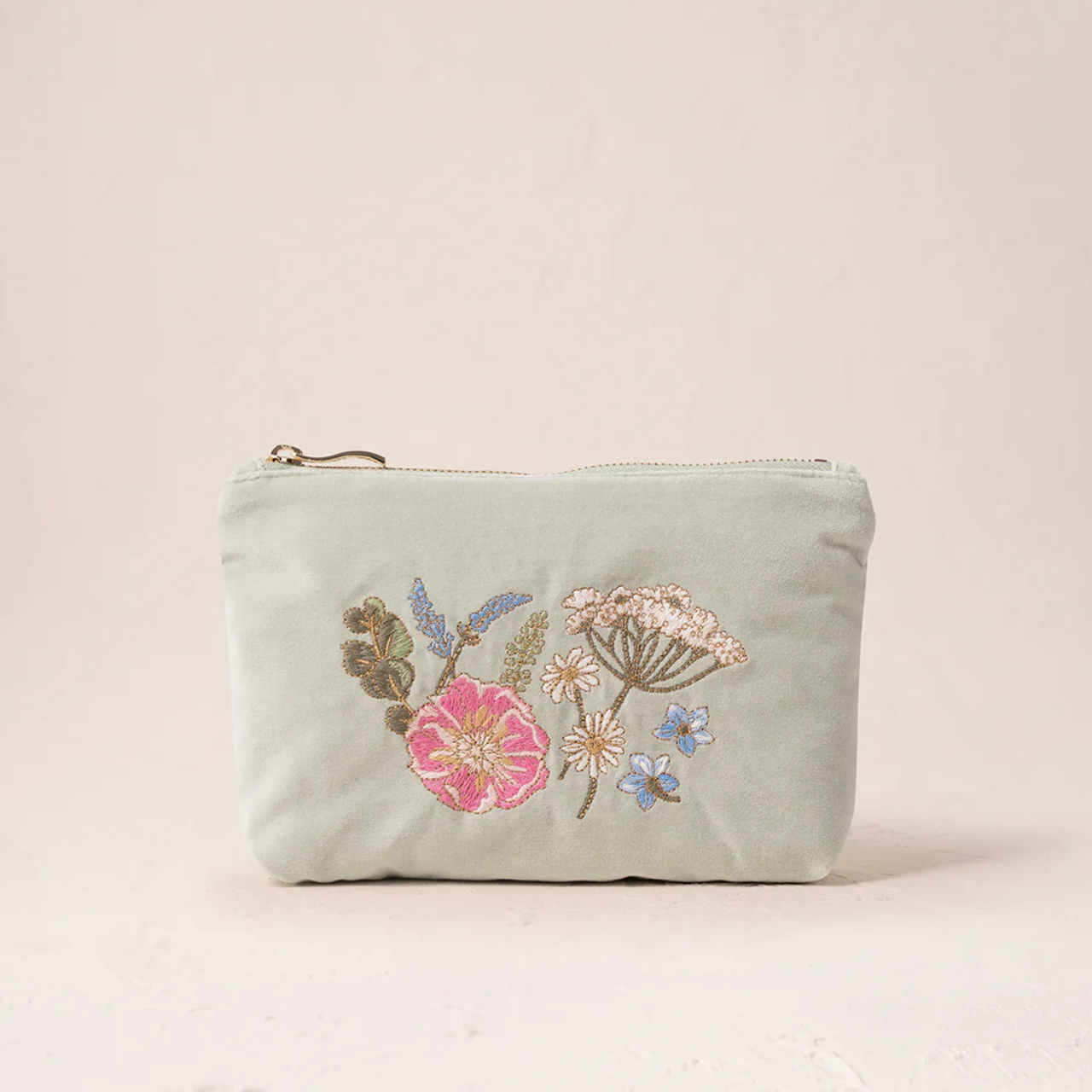Pressed Flowers Velvet Coin Purse in Sage