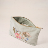Pressed Flowers Velvet Coin Purse in Sage