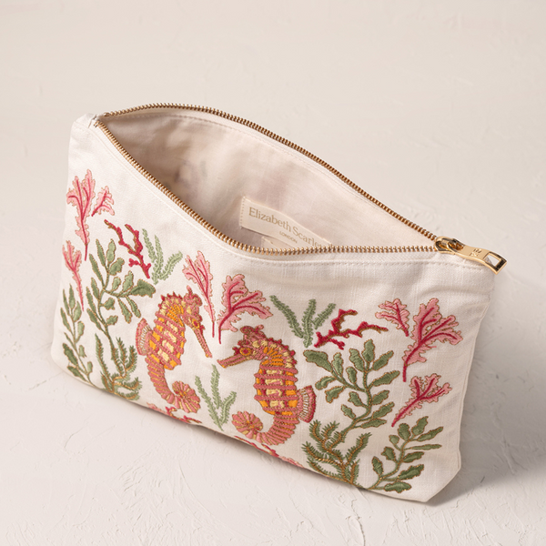 Coral Seahorse Sea Salt Cotton Everyday Pouch