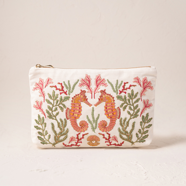 Coral Seahorse Sea Salt Cotton Everyday Pouch