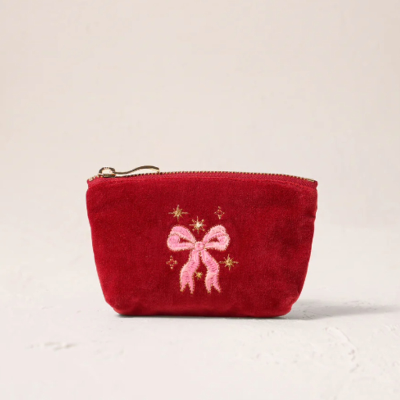 Dazzling Bows Velvet Coin Purse in Rouge