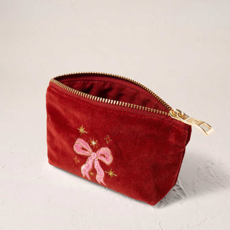 Dazzling Bows Velvet Coin Purse in Rouge