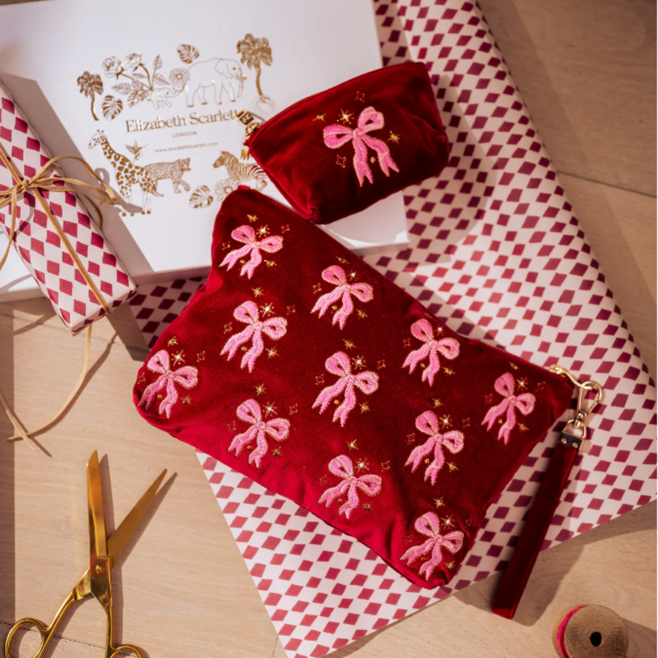 Dazzling Bows Velvet Everyday Pouch in Rouge