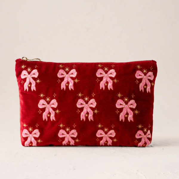 Dazzling Bows Velvet Everyday Pouch in Rouge