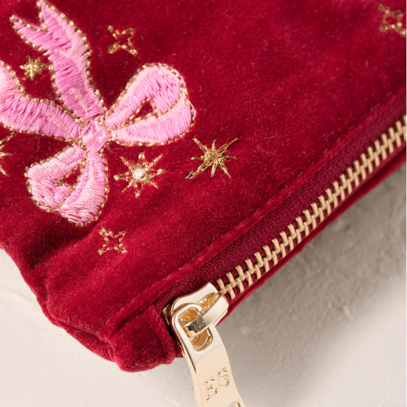 Dazzling Bows Velvet Everyday Pouch in Rouge
