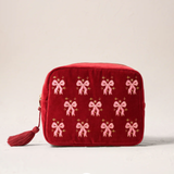 Dazzling Bows Velvet Wash Bag in Rouge