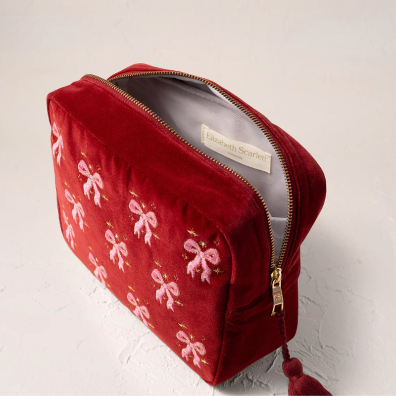 Dazzling Bows Velvet Wash Bag in Rouge
