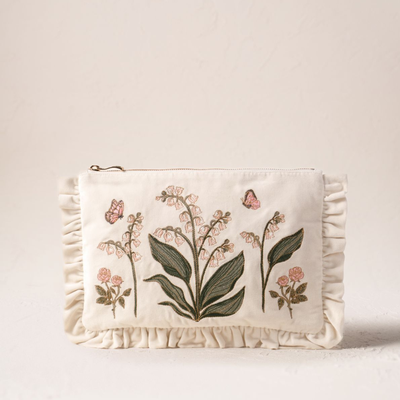 Lily of the Valley Frill Cream Velvet Pouch