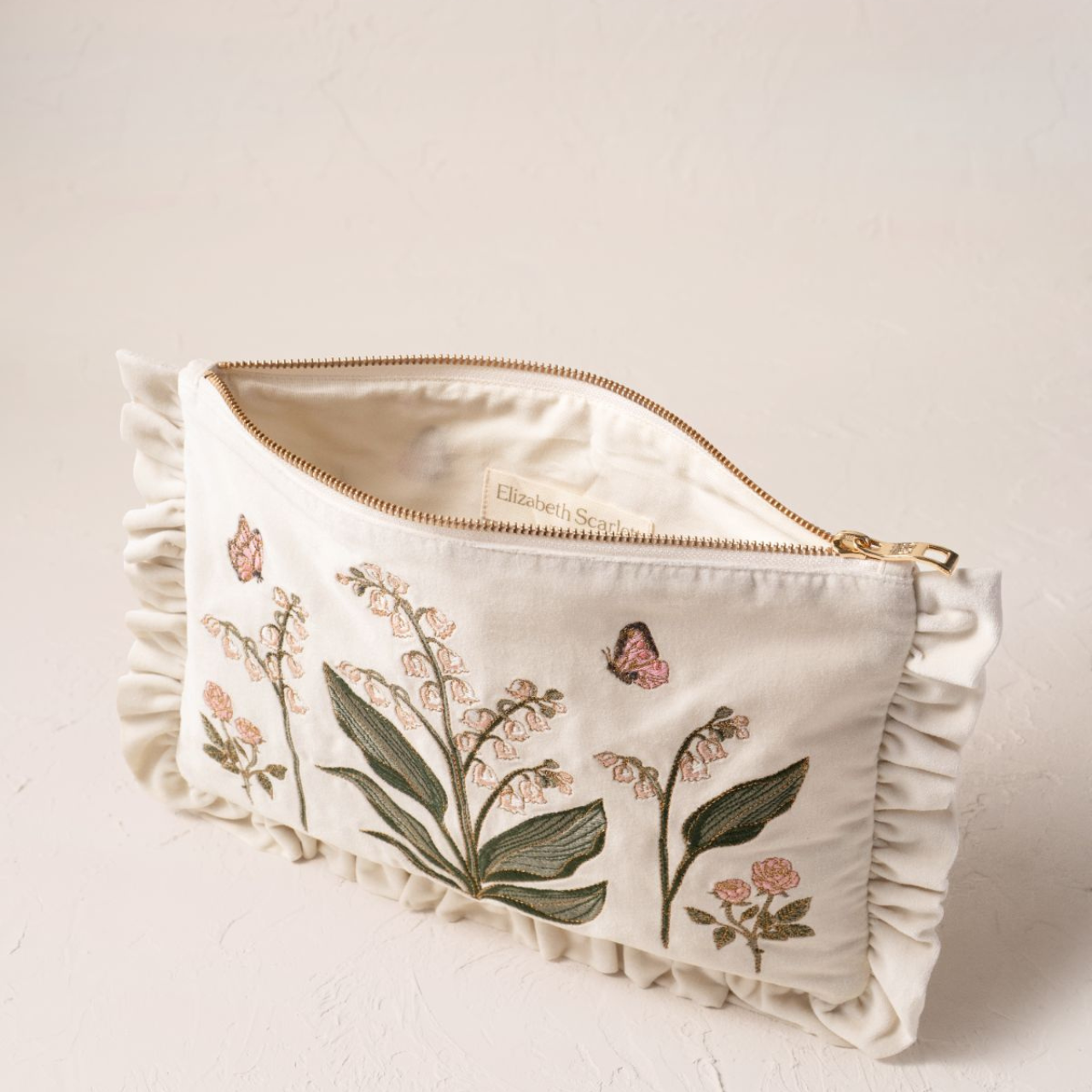 Lily of the Valley Frill Cream Velvet Pouch