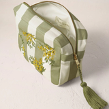 Mimosa Stripe Canvas Printed Wash Bag in Green