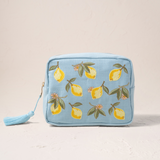 Lemon Blossom French Blue Cotton Wash Bag