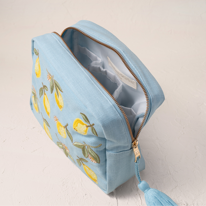 Lemon Blossom French Blue Cotton Wash Bag