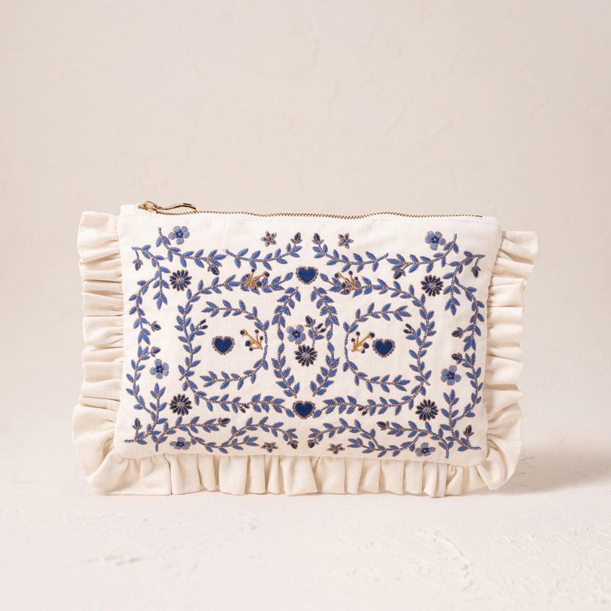 【Elizabeth Scarlett】地中海ガーデンフリルコットンポーチ Elizabeth Scarlett Garden Frilled Pure Organic Cotton Pouch