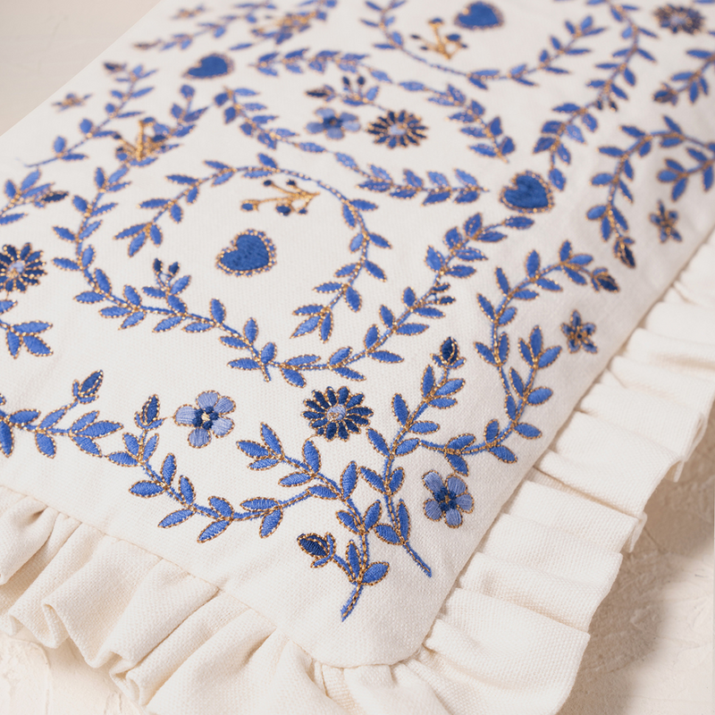 Mediterranean Garden Frill Cream Cotton Pouch