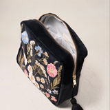 Pressed Flowers Velvet Wash Bag in Charcoal