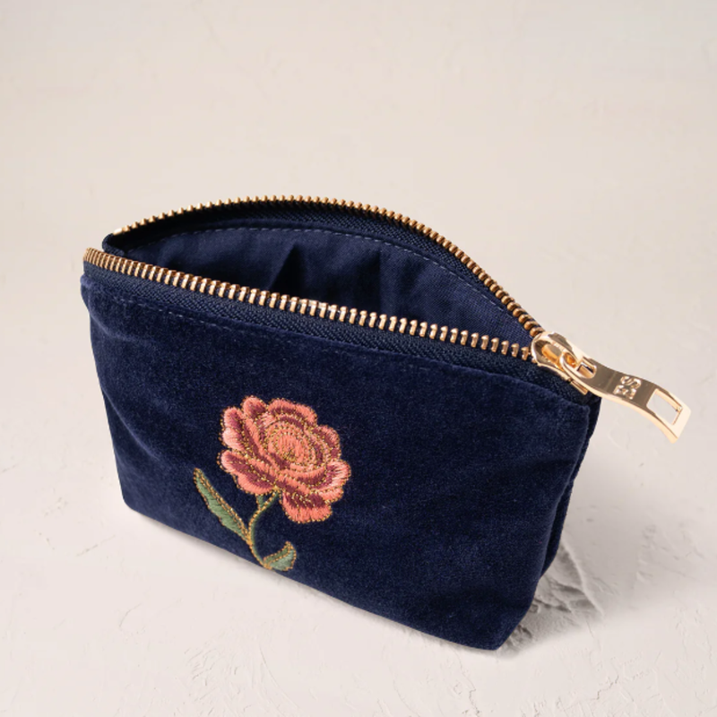 Rose Velvet Coin Purse in Navy