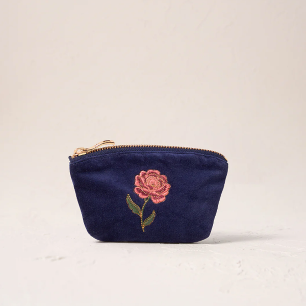 Rose Velvet Coin Purse in Navy