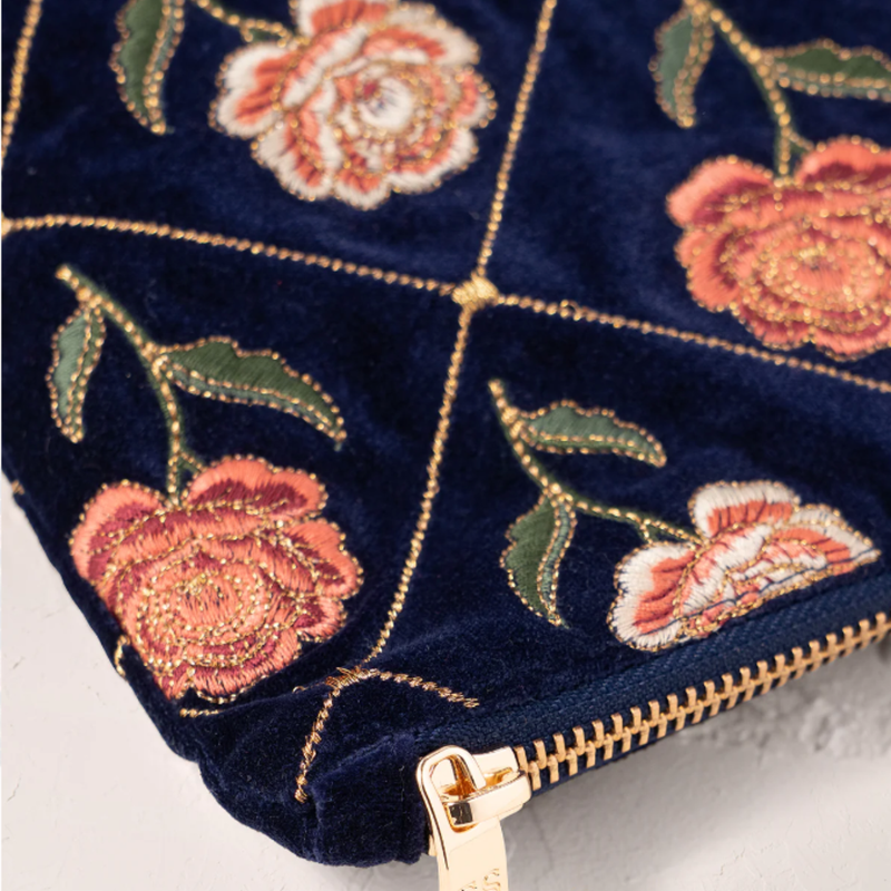 Rose Velvet Everyday Pouch in Navy