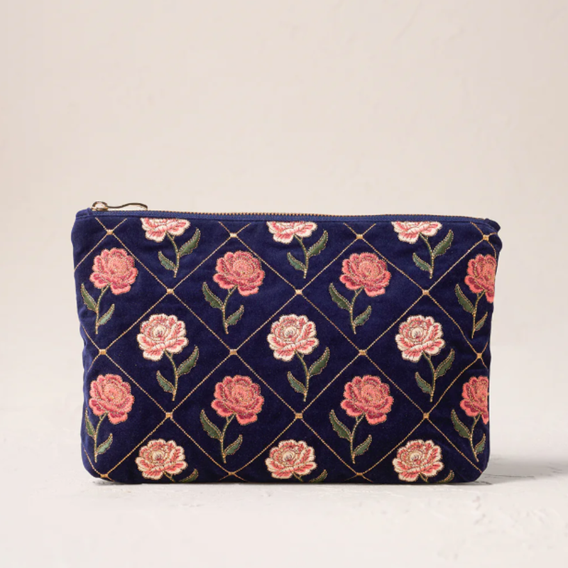 Rose Velvet Everyday Pouch in Navy
