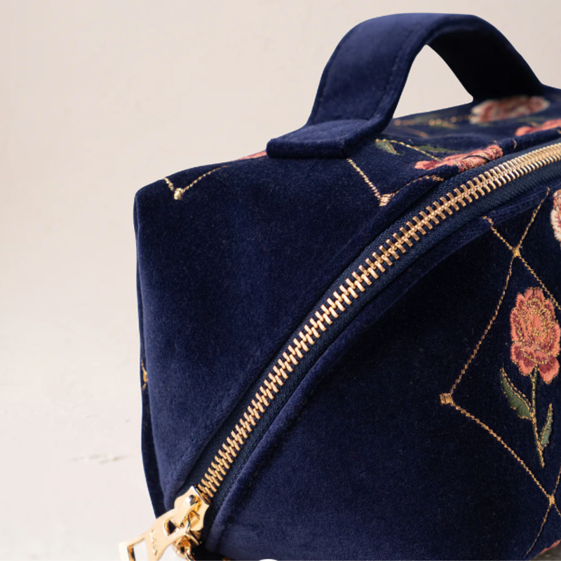 Rose Velvet Open Flat Makeup Bag in Navy