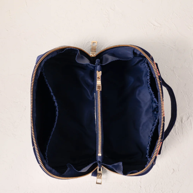 Rose Velvet Open Flat Makeup Bag in Navy