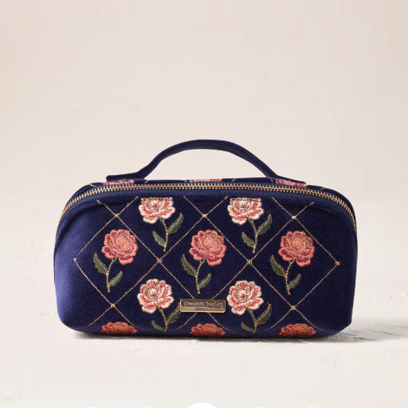 Rose Velvet Open Flat Makeup Bag in Navy