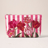 Tulip Stripe Canvas Printed Everyday Pouch in Pink