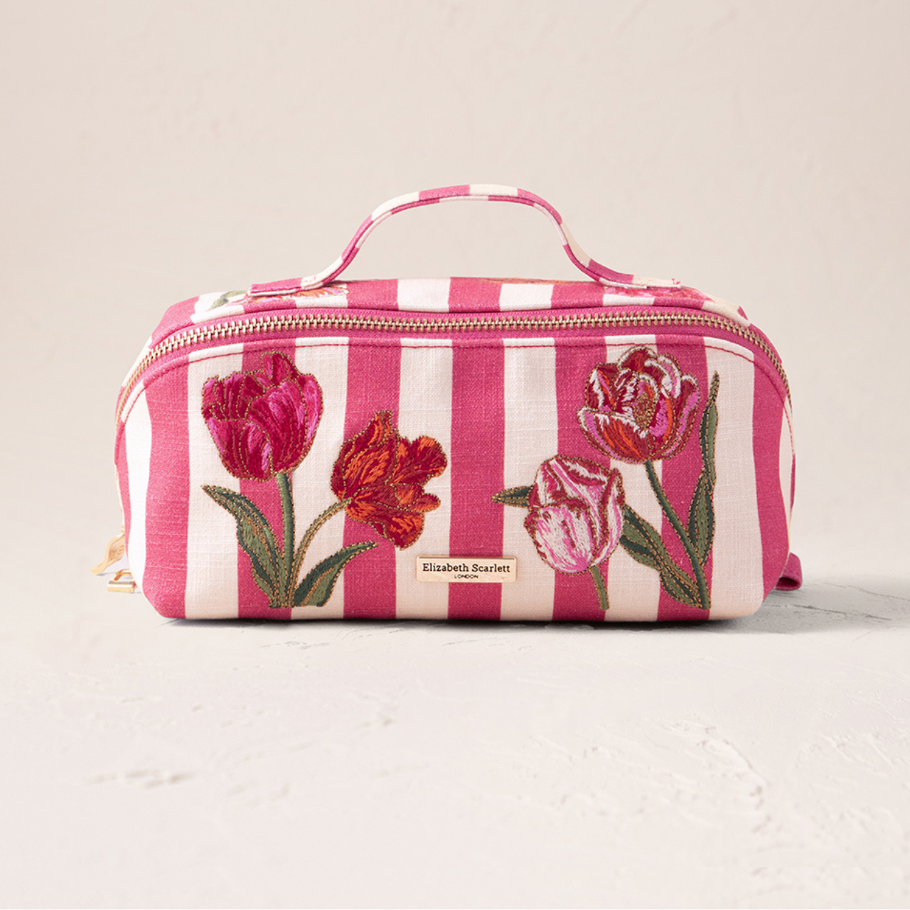 Tulip Stripe Canvas Printed Open Flat Makeup Bag in Pink
