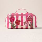 Tulip Stripe Canvas Printed Open Flat Makeup Bag in Pink