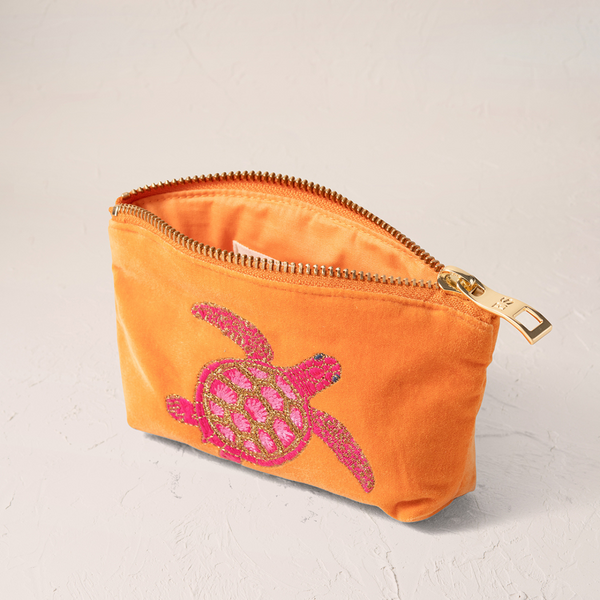 Turtle Conservation Orange Velvet Coin Purse
