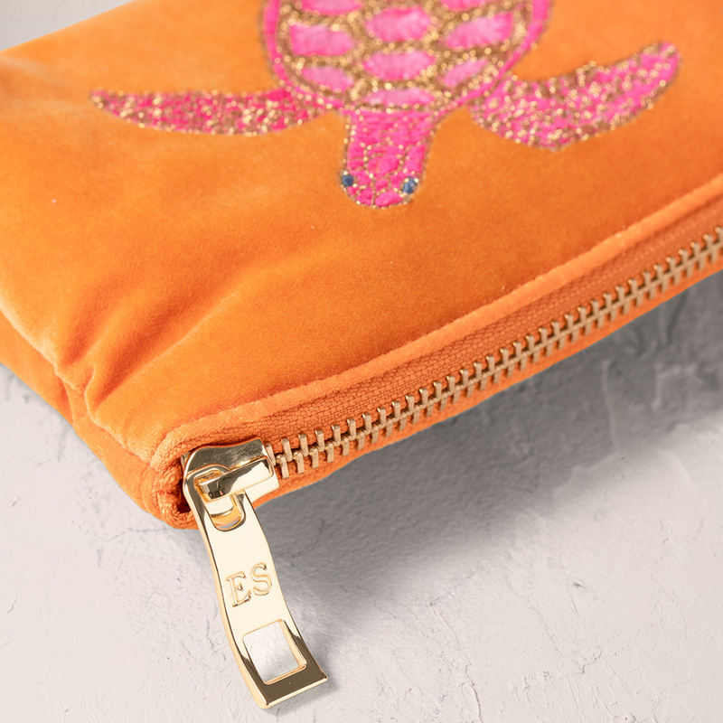 Turtle Conservation Orange Velvet Coin Purse