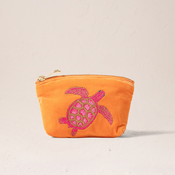 Turtle Conservation Orange Velvet Coin Purse
