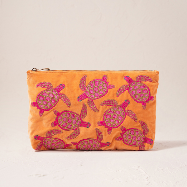 Turtle Conservation Orange Velvet Everyday Pouch