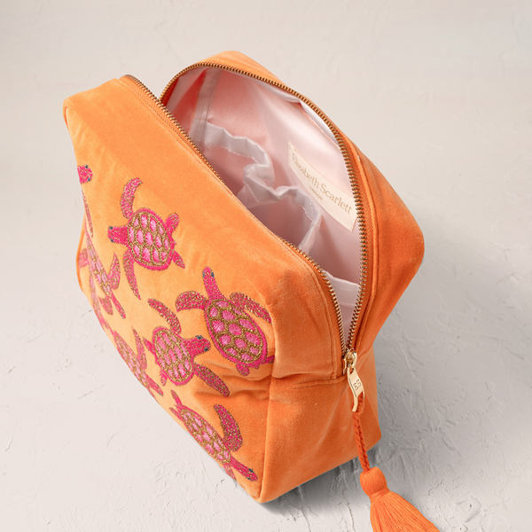 Turtle Conservation Orange Velvet Wash Bag