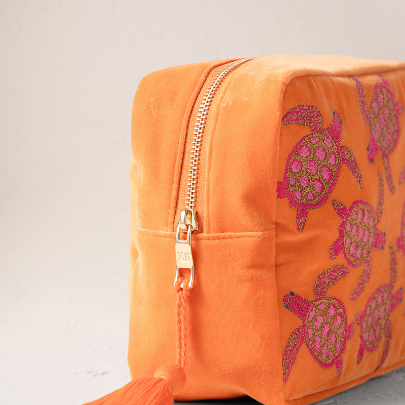 Turtle Conservation Orange Velvet Wash Bag