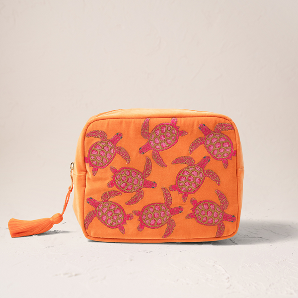 Turtle Conservation Orange Velvet Wash Bag