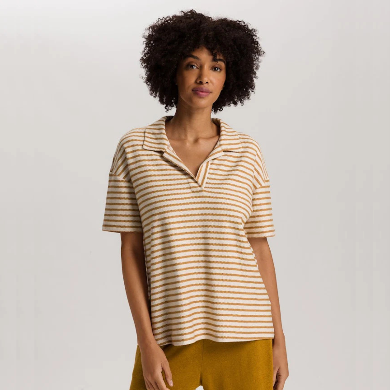 Summer Knits Short Sleeve Shirt in Gold Cumin Stripe
