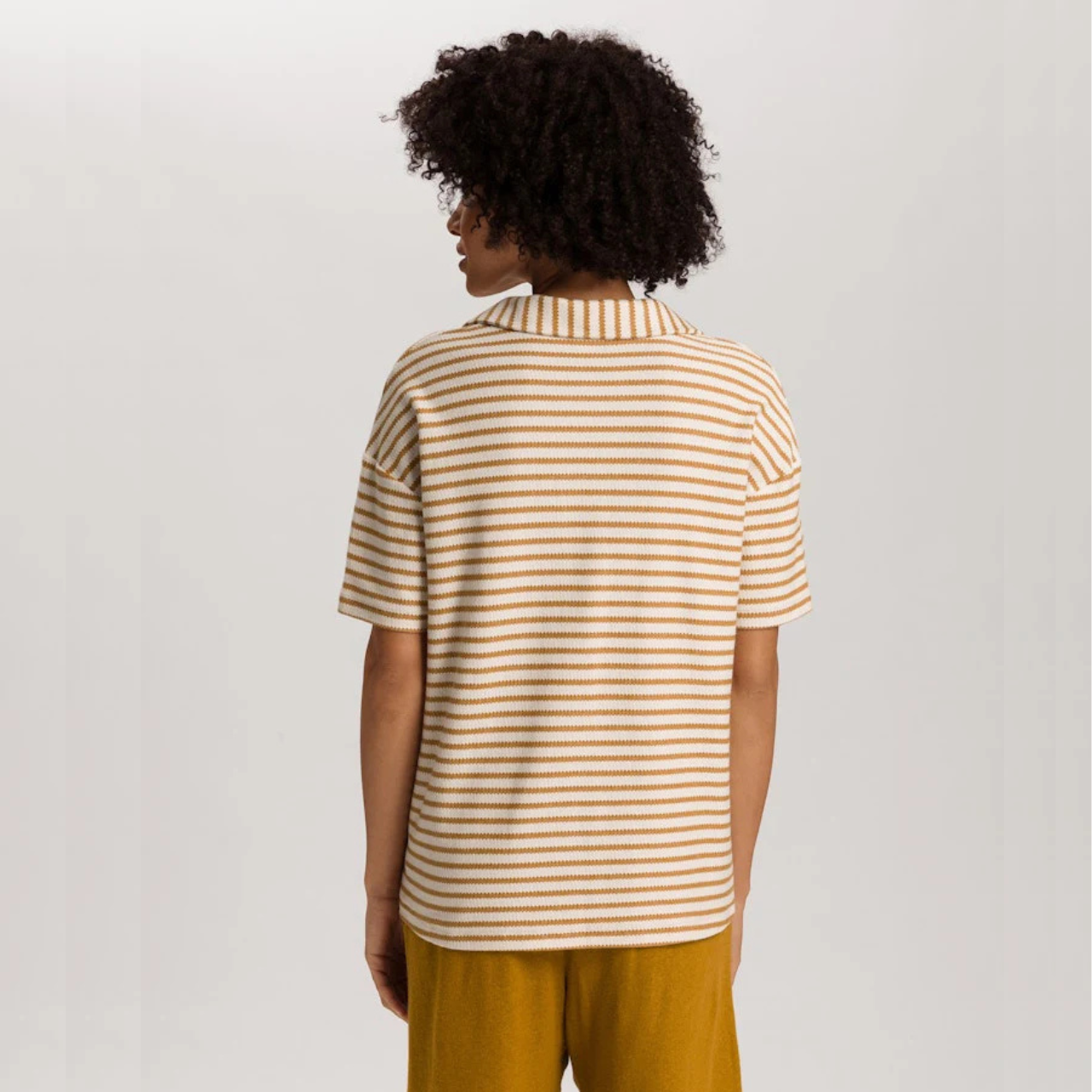 Summer Knits Short Sleeve Shirt in Gold Cumin Stripe