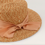 Dulani Raffia Braid Boater Hat in Salmon Melange