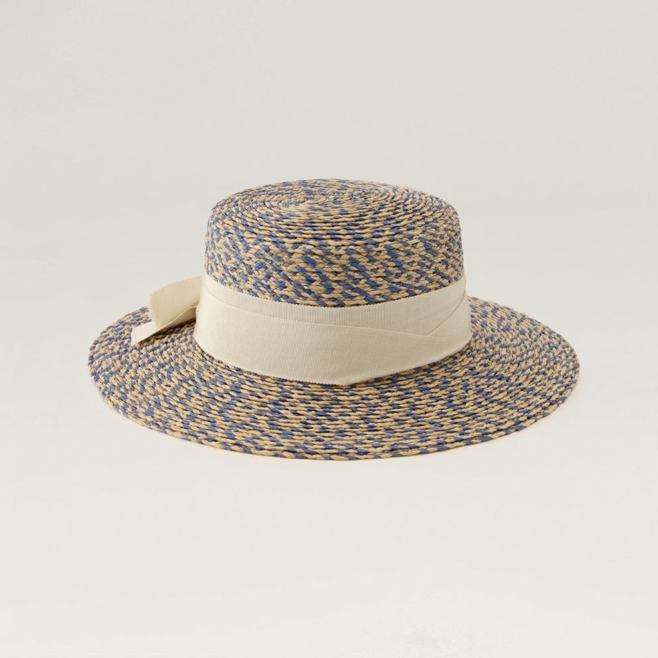 Dulani Raffia Braid  Boater Hat in Lapis Melange/Cream