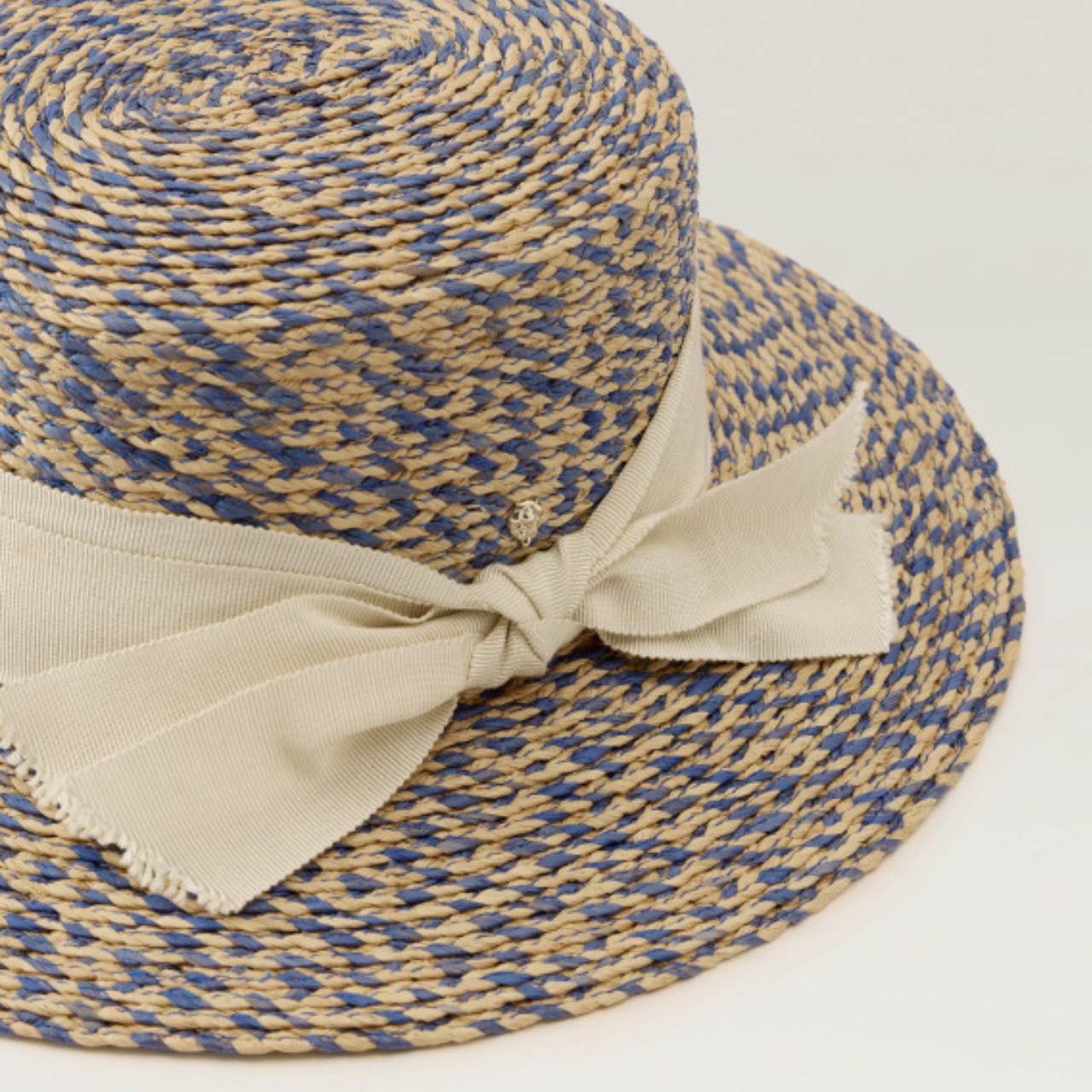 Dulani Raffia Braid  Boater Hat in Lapis Melange/Cream