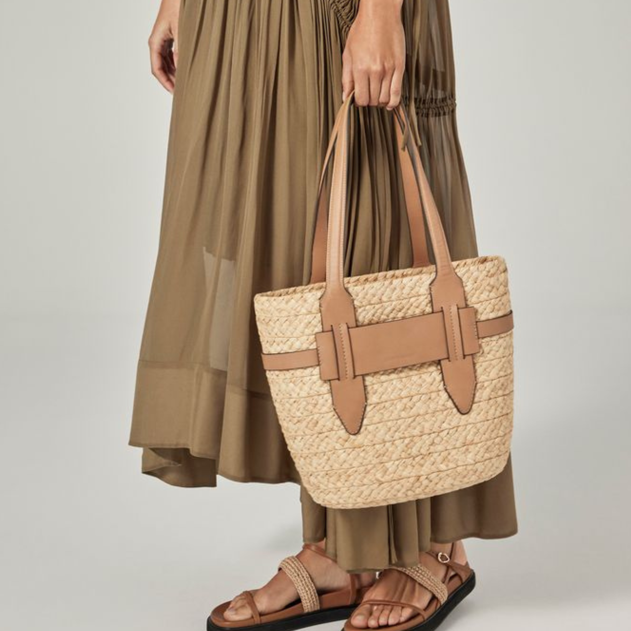 Lipari Medium Tote in Natural/Caramel