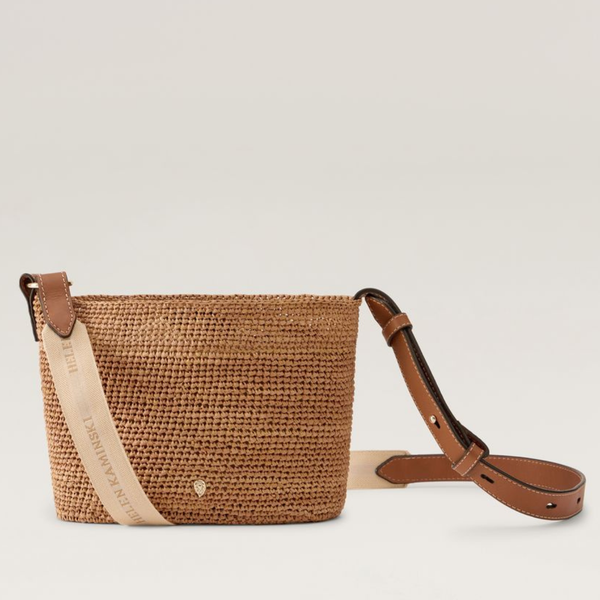 Nalin Raffia Crochet Crossbody Bag In Nougat