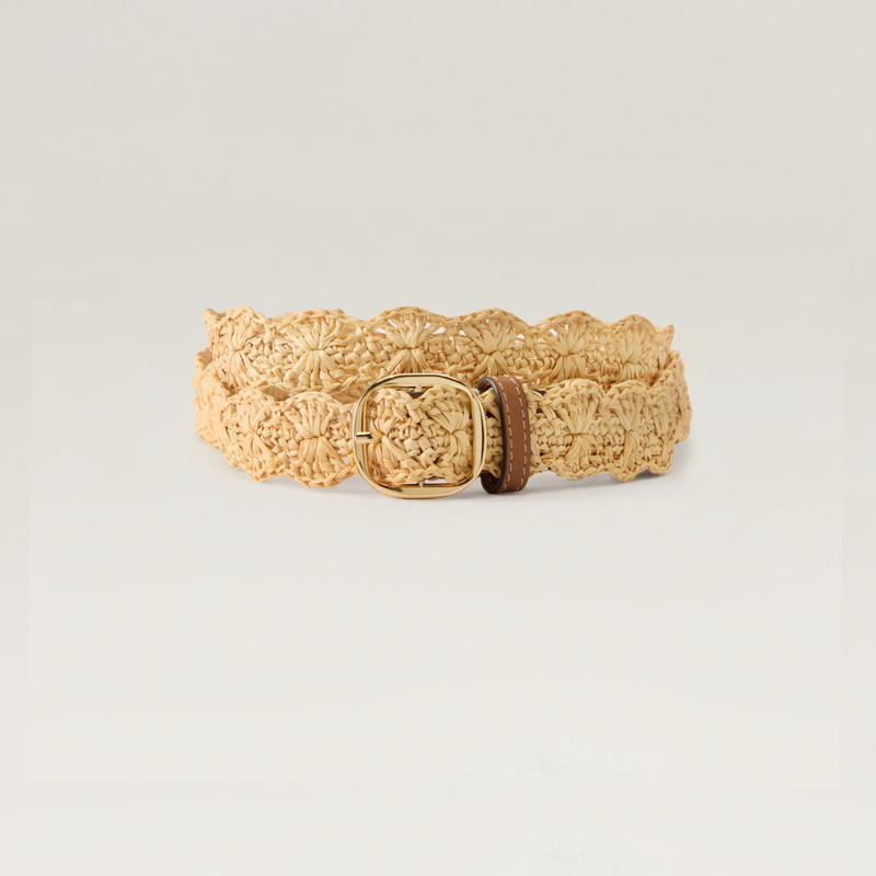 Sara Raffia Crochet Belt in Natural