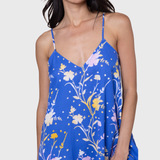 Slip Dress In Floral Print In Electric Blue