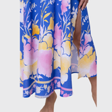 Slip Dress In Floral Print In Electric Blue
