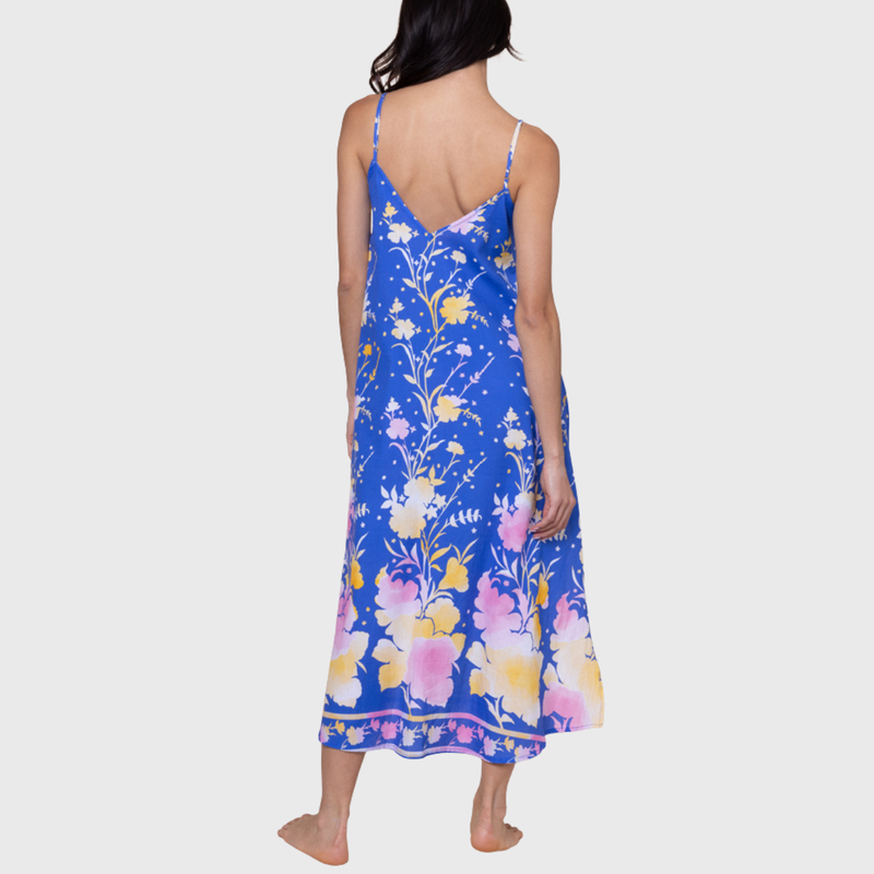 Slip Dress In Floral Print In Electric Blue