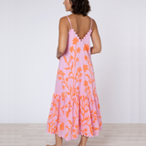 Majorelle Print V-Neck Midi Dress in Pink/Orange
