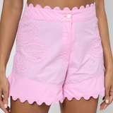 Pale Pink Poplin Shorts with Ric Rac Details