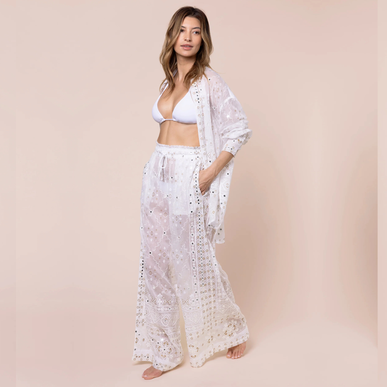 White Mosaic Print Shirt With Mirrors